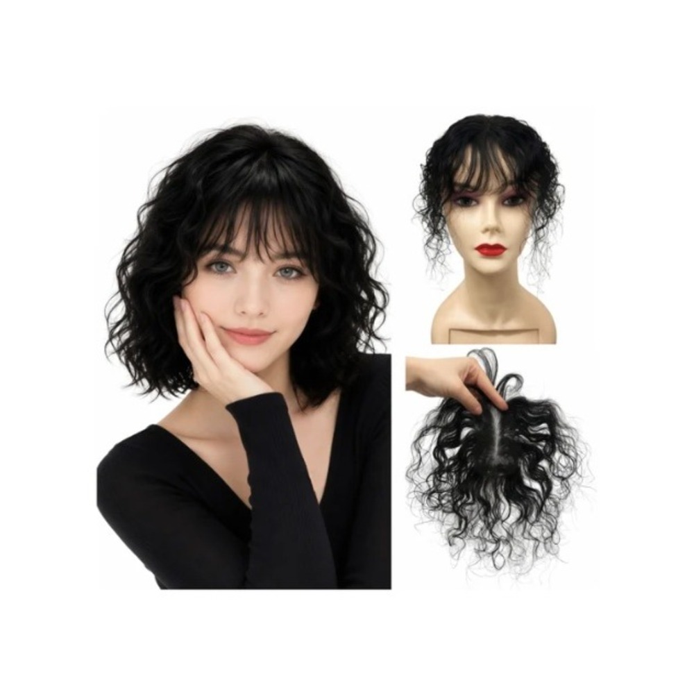 AYunhe Curly Bangs 100% Human Hair Clip In French Fringe Topper Natural Black